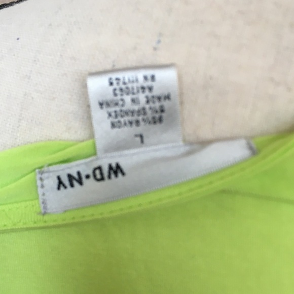 WD-NY Lime Green Draped Stretch Rayon T Shirt New With Tags L - Picture 3 of 7